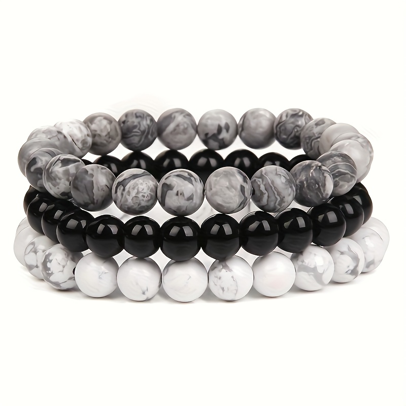 3pcs Stone Bead Bracelet Set Boho Style for Couples